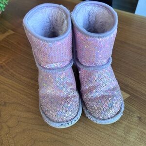 UGG Girl's Classic II Stellar Pink Iridescent Sequin Boots. Kid’s Size 12